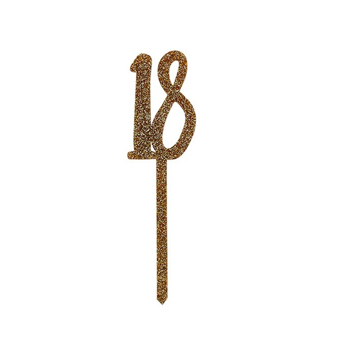 Cake Topper Gold Glitter Acrylic 18's