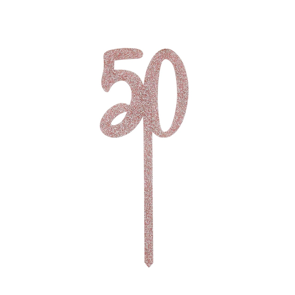 Cake Topper rose gold glitter acrylic 50's