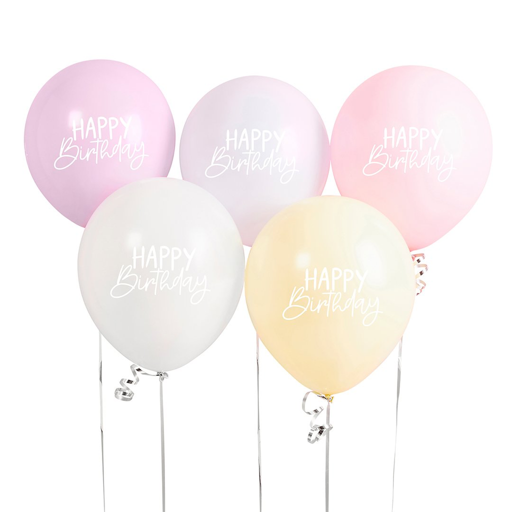 Eco Rainbow 'Happy Birthday' 12" Latex Balloons - Pack of 5