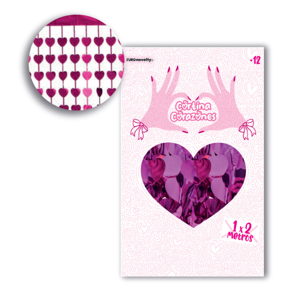 Cortina Figuras Corazon Rosa