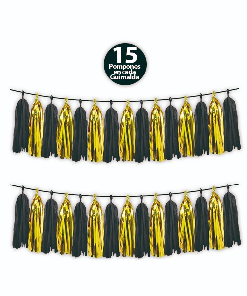 Guirnalda Pompones Negro/Oro Deluxe