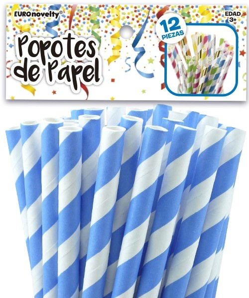 Popote de Papel Azul 12pz