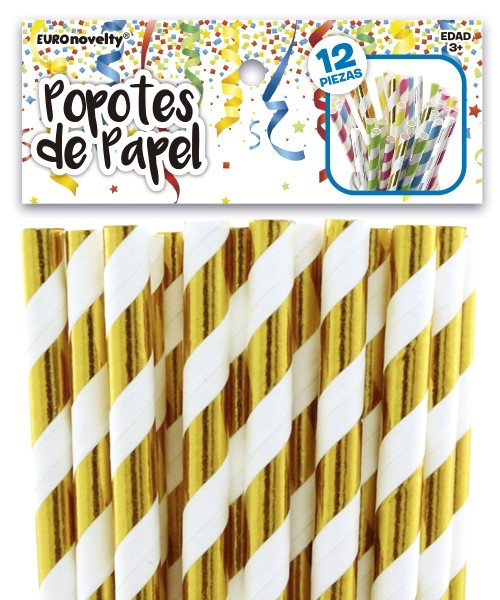 Popotes de Papel Dorados 12pz