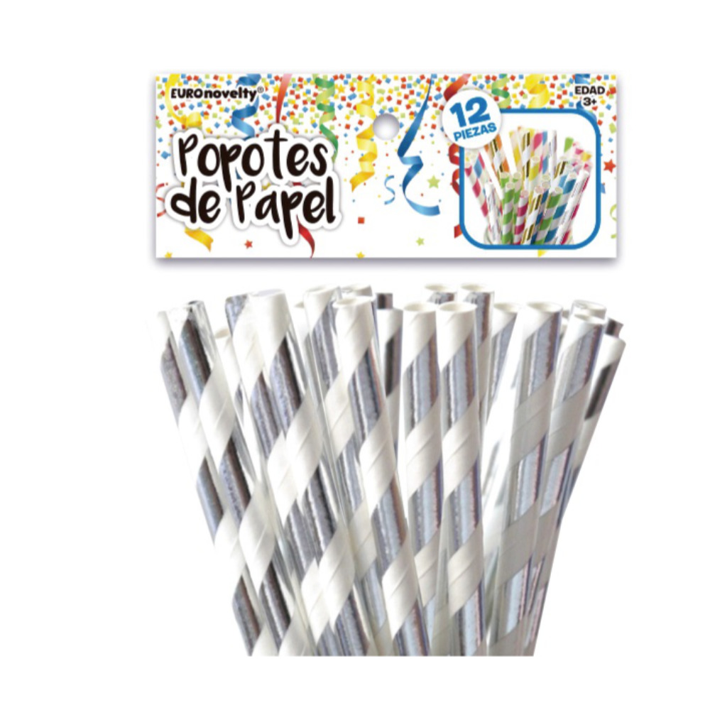Popotes de Papel Plata 12pz