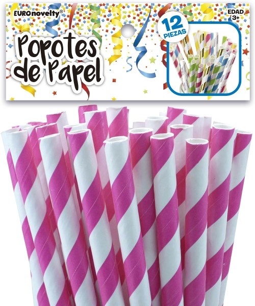 Popotes de Papel Rosa 12pz