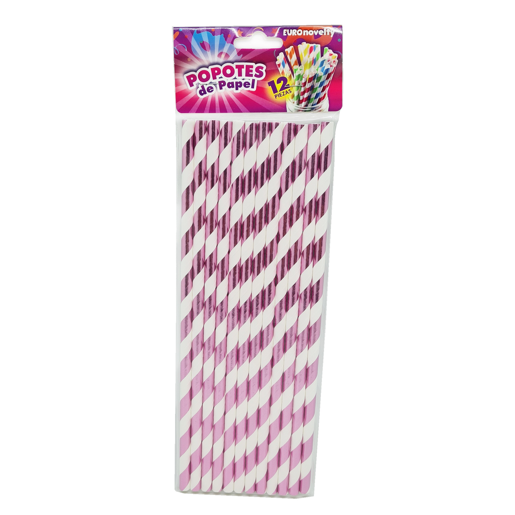 Popotes de Papel Rosa Met 12pz