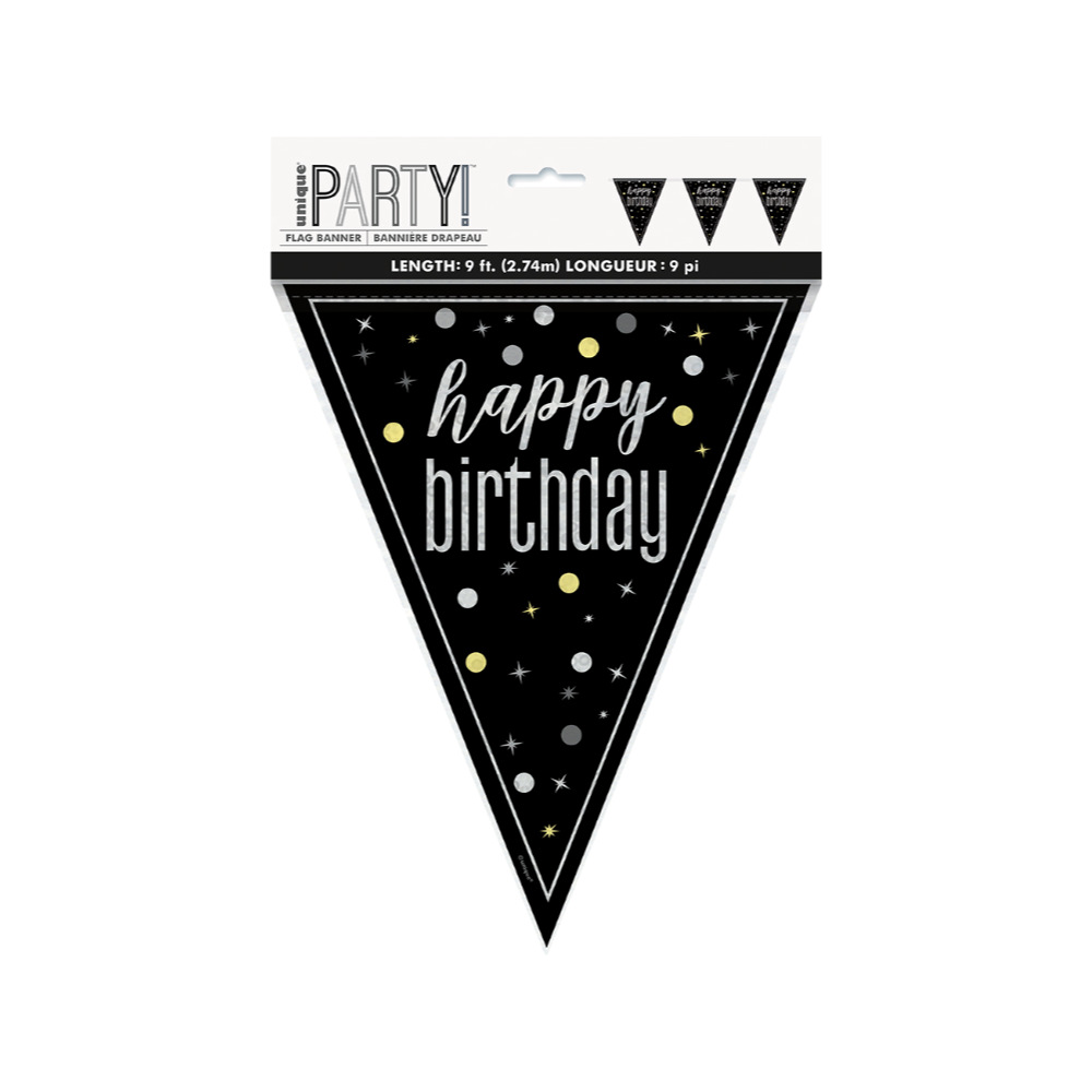 Plastic Flag Birthday Glitz Black