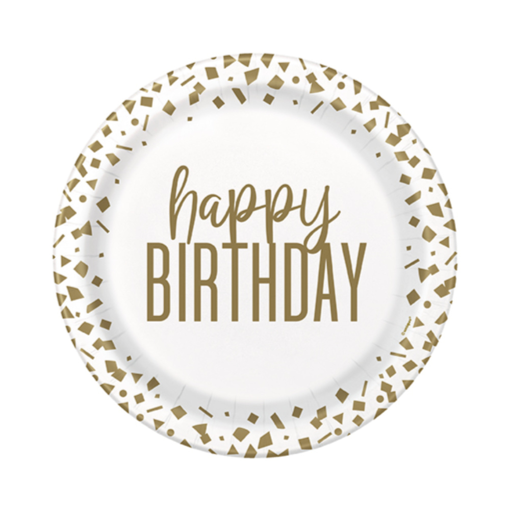 Plato 7 Gold Confetti Birthday C/8