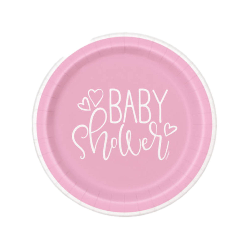 Plato 7 Pink Hearts Baby Shower 8pz