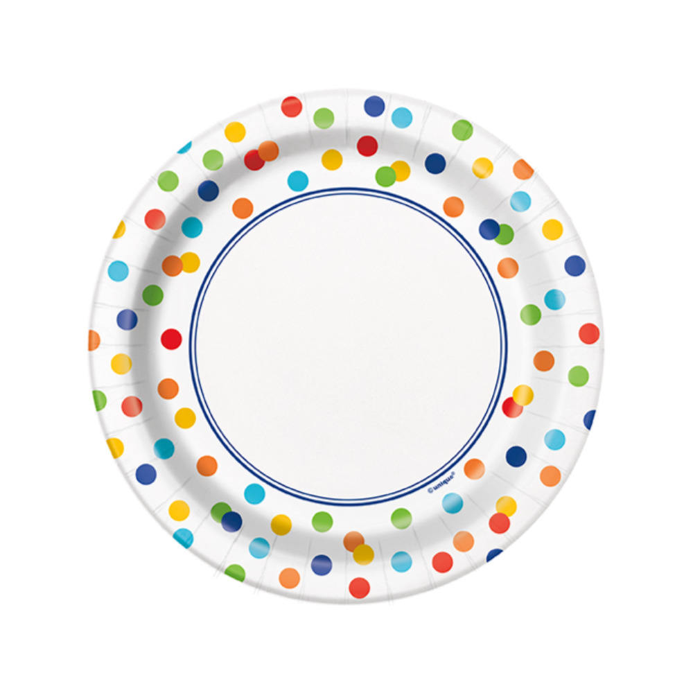 Plato 7 Rainbow Polka Dots 8pz