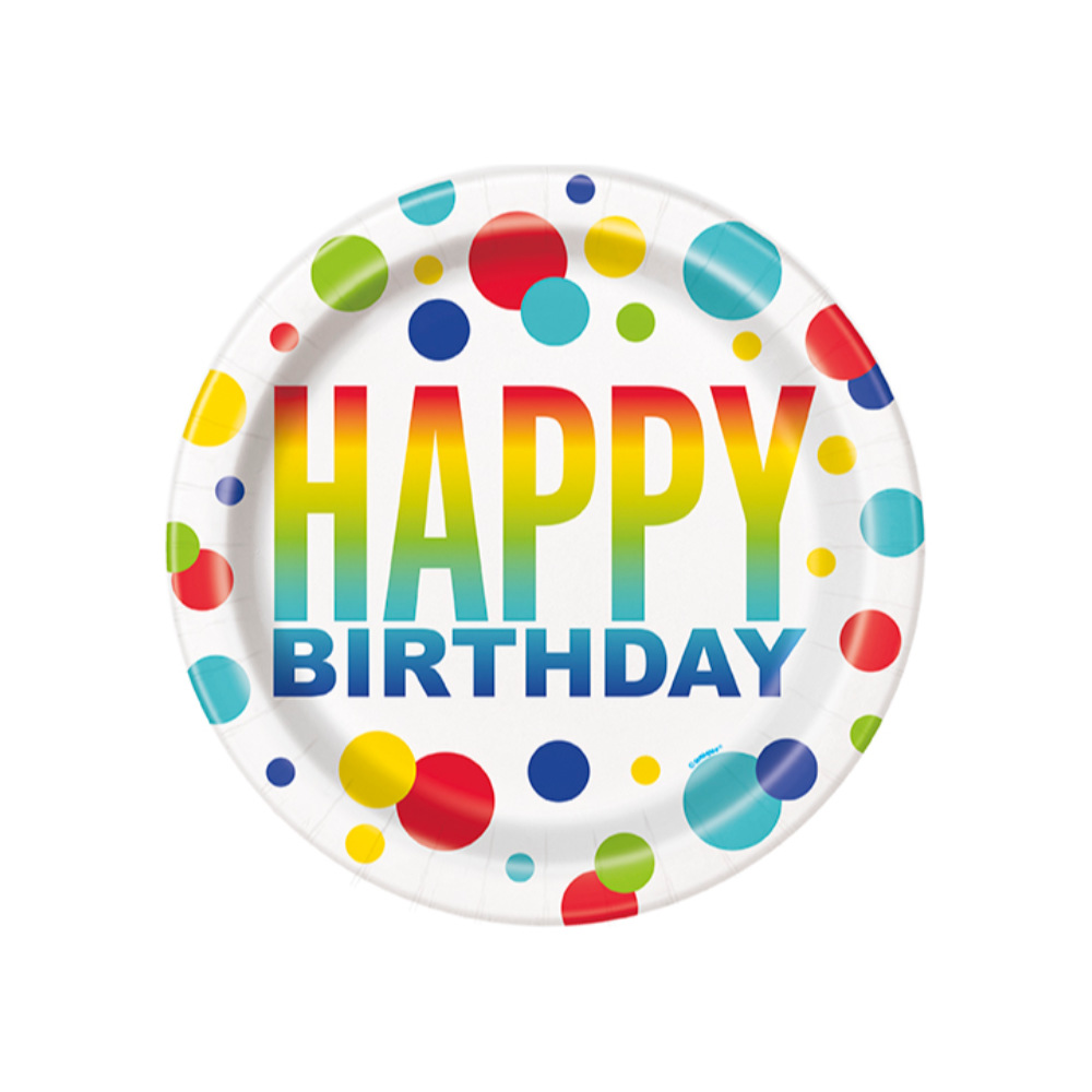 Plato 7 Rainbow Spots Birthday 8pz