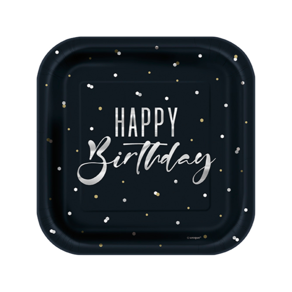 Plato 7 Sq Silver Happy Birthday