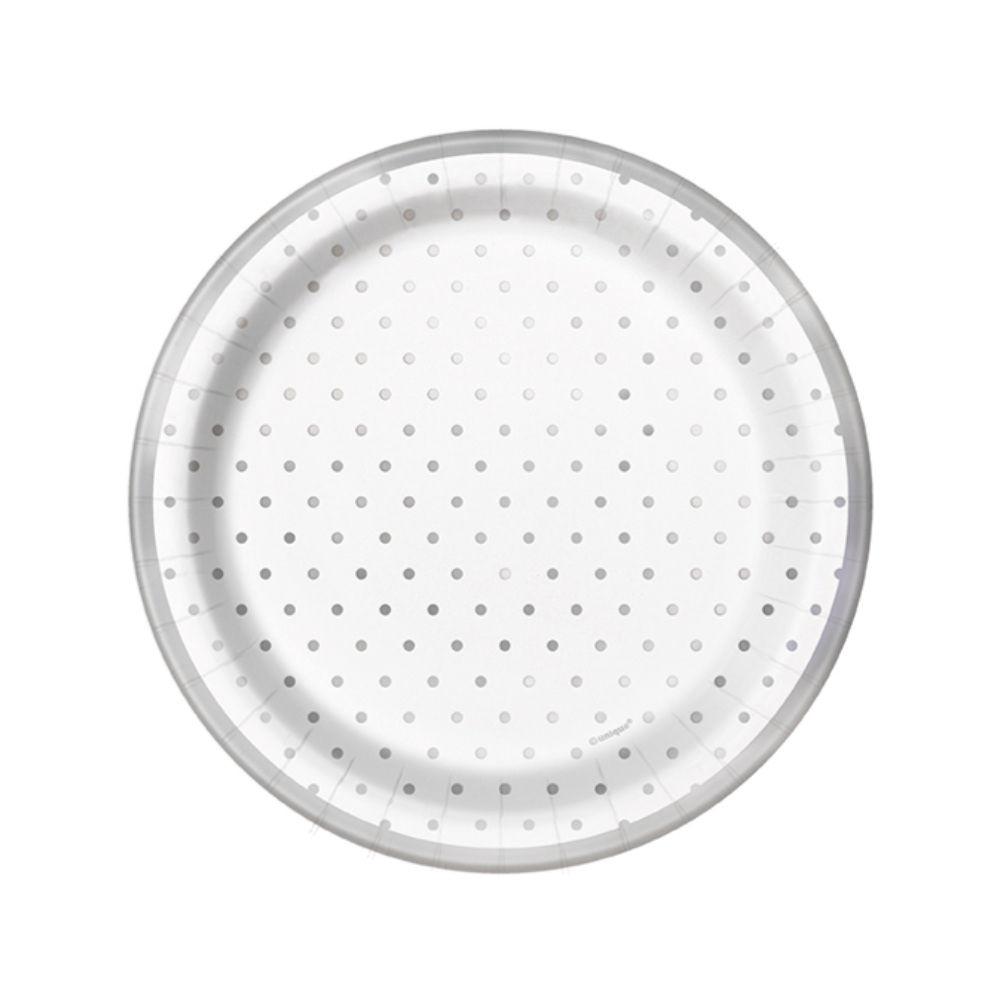 Plato 7 Foil Elegant Silver Dots 8pz
