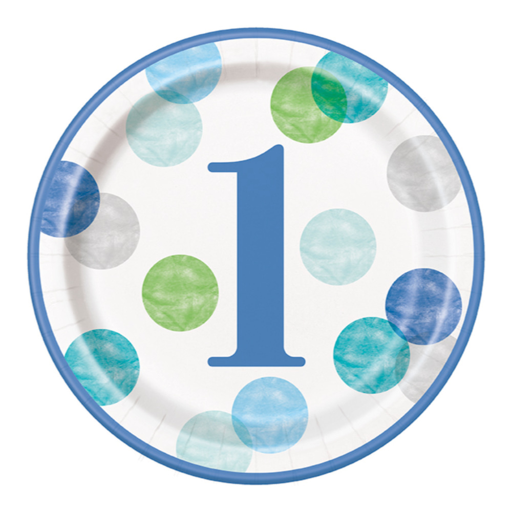 Plato 9 Blue Dots 1st Bday 8pz