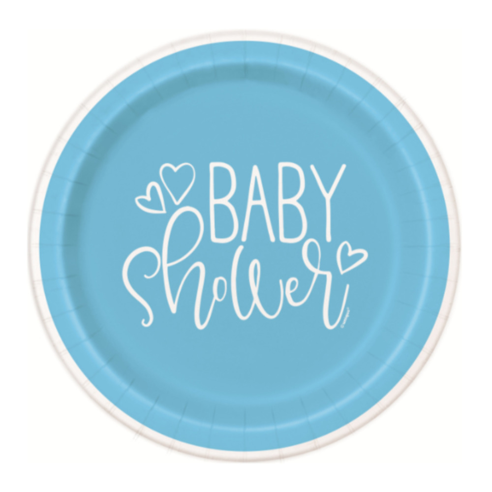 Plato 9 Blue Hearts Baby Shower 8pz