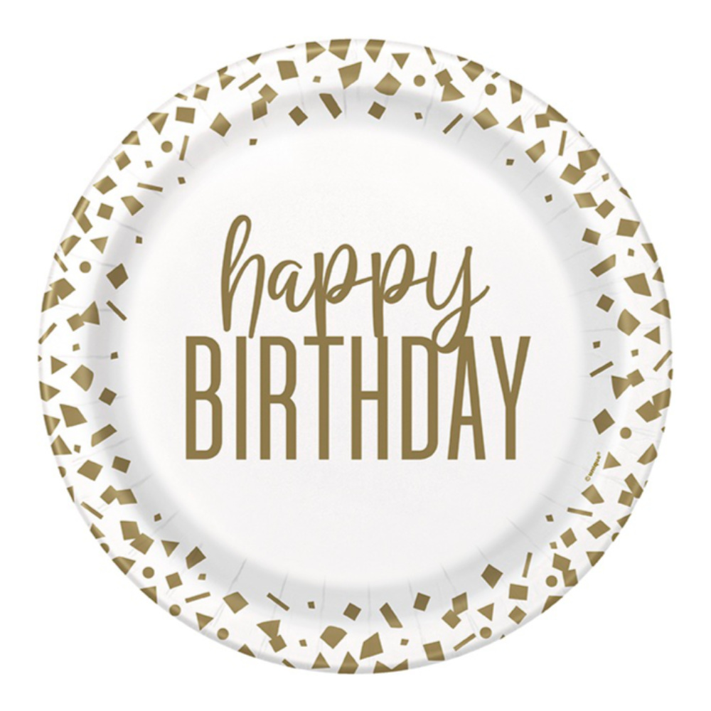 Plato 9 Gold Confetti Birthday 8pz
