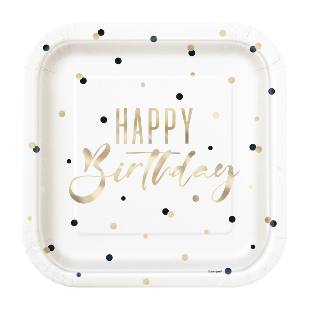 Plato 9 Sq Silver Happy Birthday 8pz