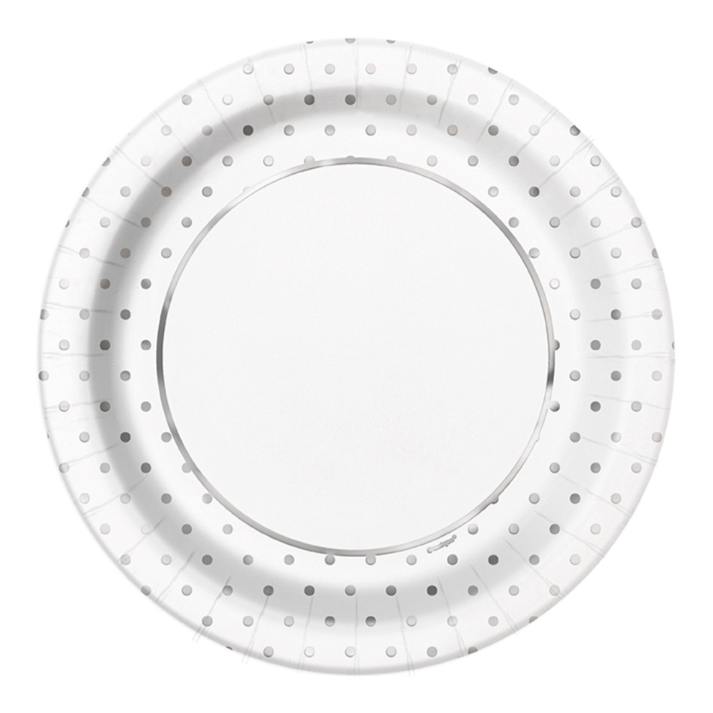 Plato 9 Foil Elegant Silver Dots 8pz
