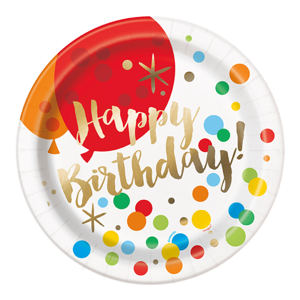 Plato 9 Foil Glitzy Gold Birthday 8pz