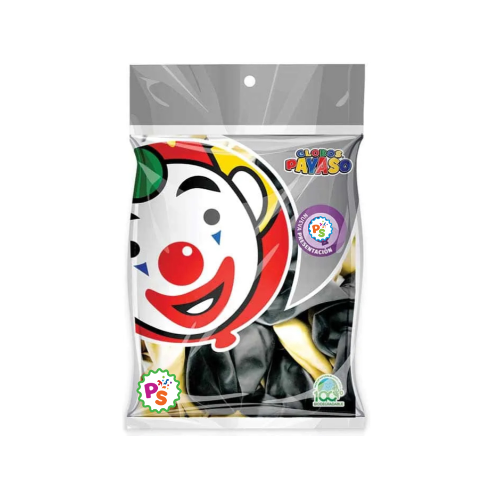 Globo 09" Bicolor Negro - Dorado 50pz