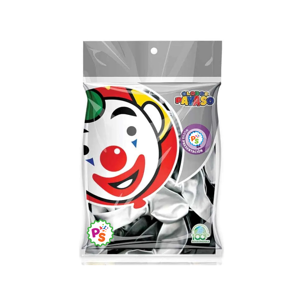 Globo 09" Bicolor Negro - Plata 50pz