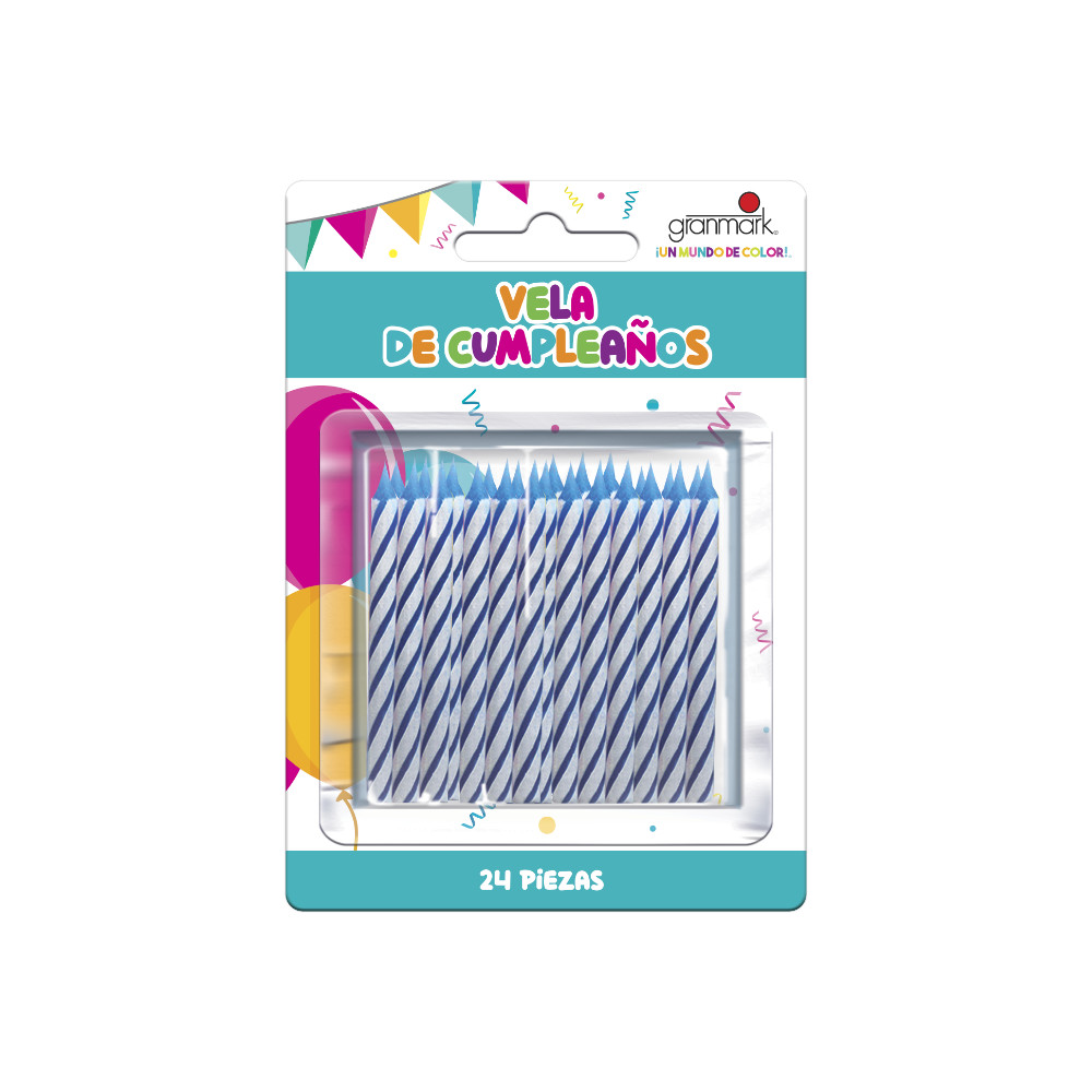 Vela Espiral Caramelo Azul 24pz