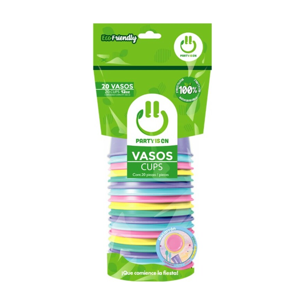 Vaso Plastico 12oz Mix Macarrón 20pz