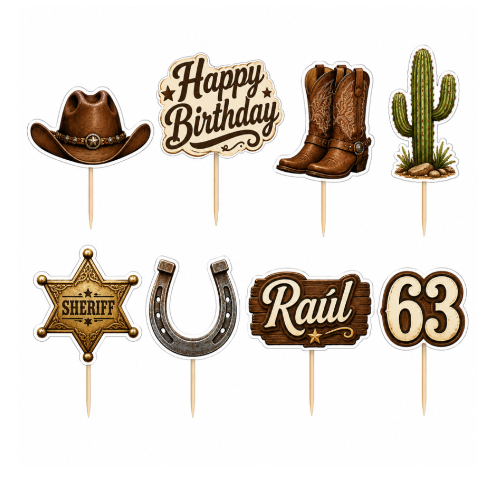 Mini Cake Topper Vaquero 24 pz