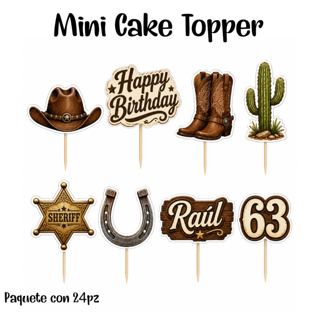 Mini Cake Topper Vaquero 24 pz