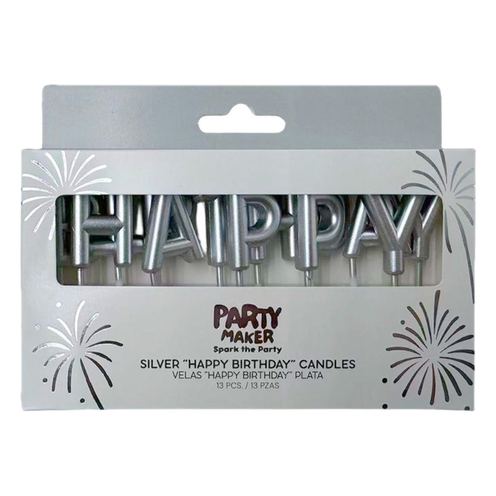 Velas Happy Bday Plateadas