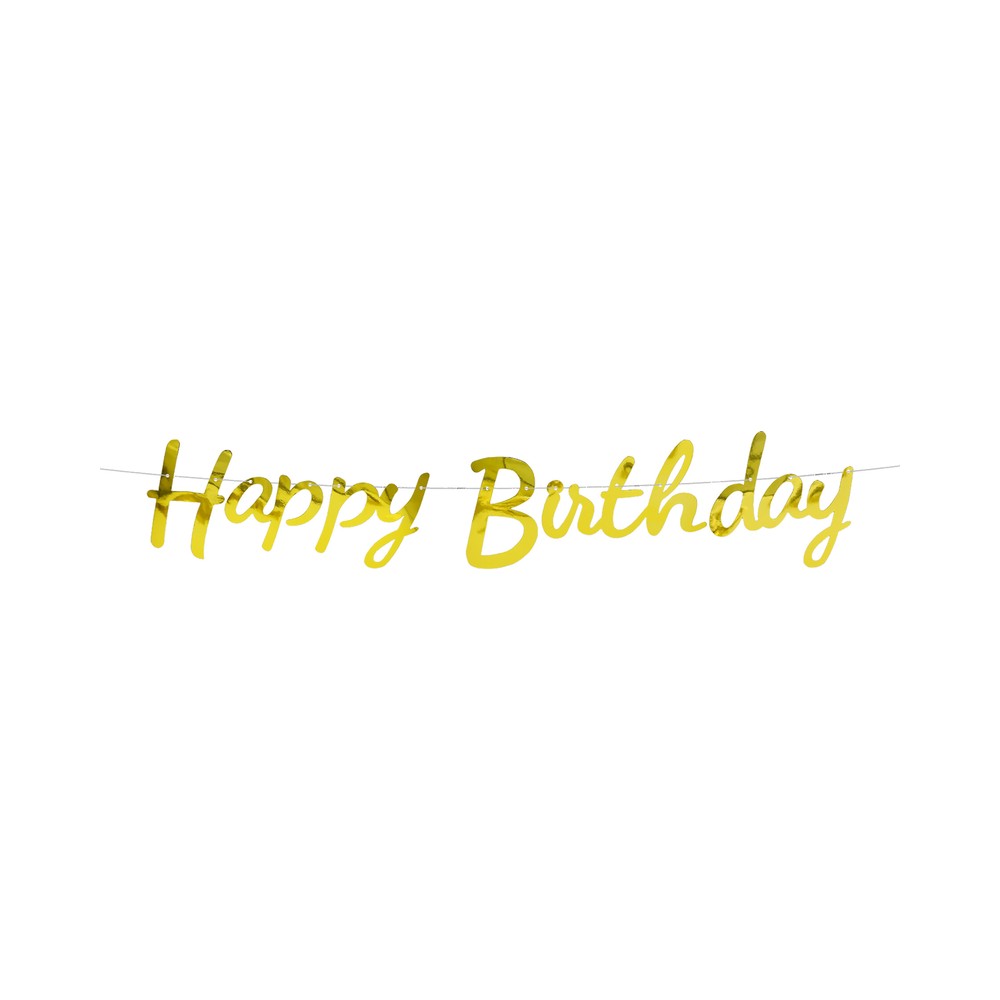 Letrero Cartón Metálico Happy Birthday Dorado