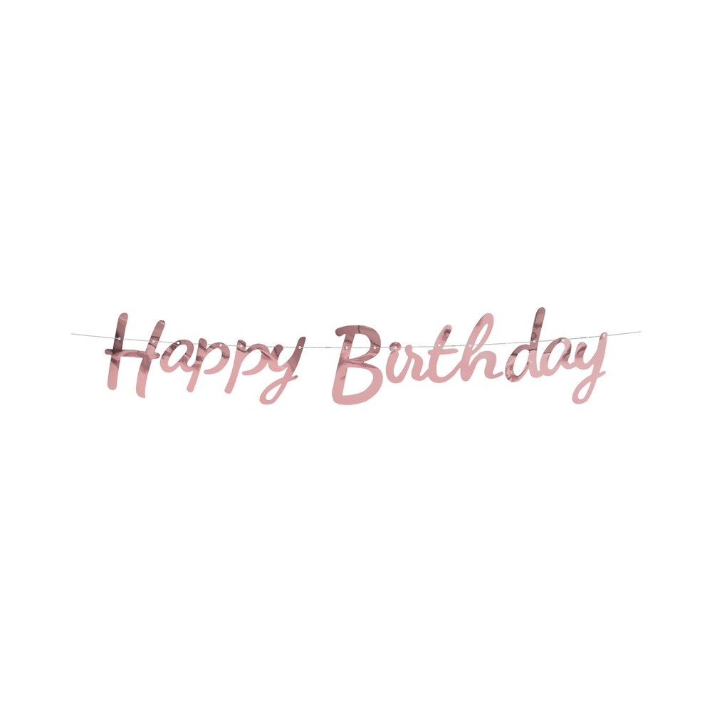 Letrero Cartón Metálico Happy Birthday Rose Gold