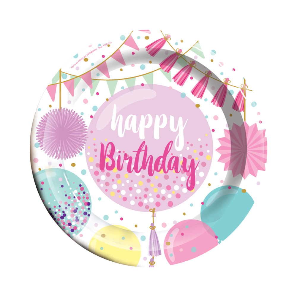 Plato 7 Happy Bday Sweet Ballons 6pz