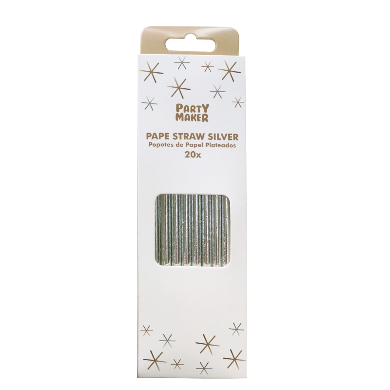 Popote Papel Foil Plateados 20pz