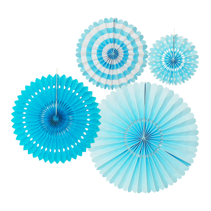Abanicos de papel Azul 4pz