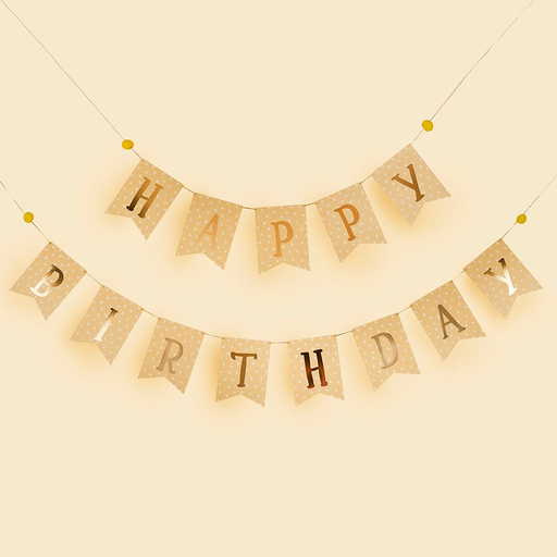[P07.HBPA103] Gold 'Happy Birthday' Flag Card Bunting 2.5m