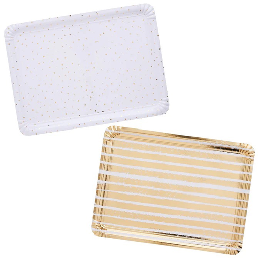 [P07.HBMM164] Gold Striped & Spotted Paper Trays 4pz