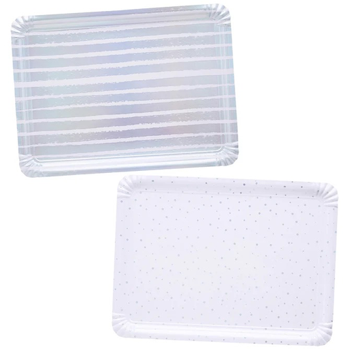 [P07.HBMM166] Iridescent Striped & Spotted Paper Trays 4pz