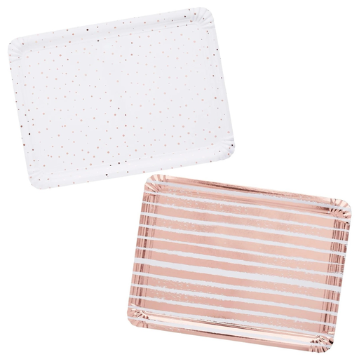 [P07.HBMM165] Rose Gold Striped & Spotted Paper Trays 4pz