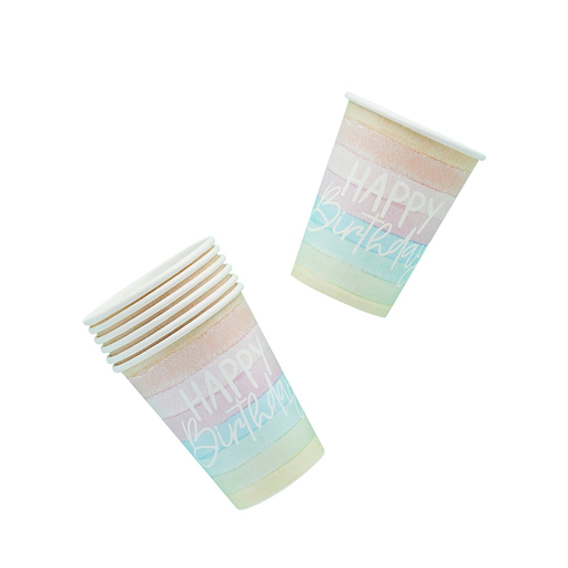 [P07.HBER103] Cup Eco Rainbow 'Happy Birthday' C/8