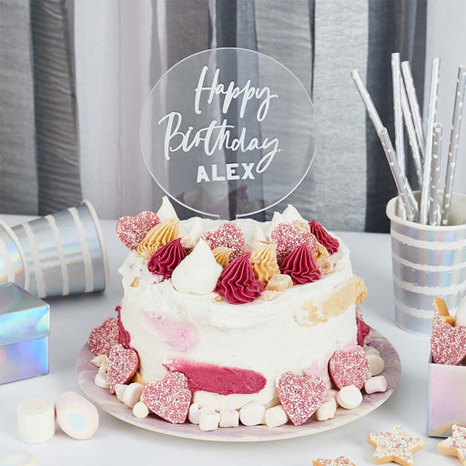 [P07.HBMM311] Cake Topper Acrylic W/Silver Stkrs