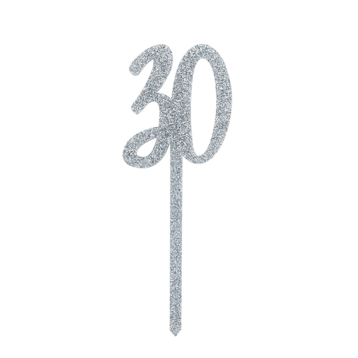 [P07.HBMM154] Cake Topper silver acrylic 30's