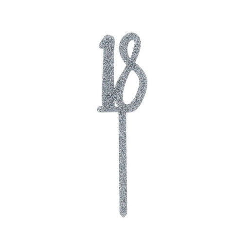 [P07.HBMM160] Cake Topper Silver Glitter Acrylic 18's
