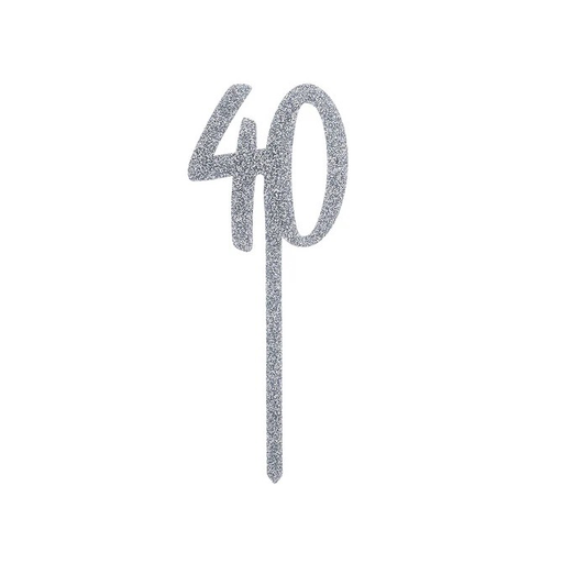 [P07.HBMM1108] Cake Topper silver glitter acrylic 40s