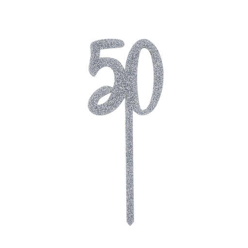 [P07.HBMM1111] Cake Topper silver glitter acrylic 50's