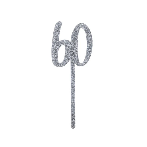[P07.HBMM1114] Cake Topper silver glitter acrylic 60