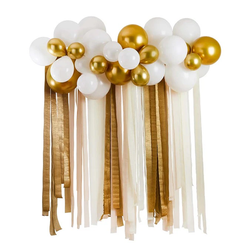 [P07.HBMM358] Gold Metallic Balloon & Streamer Backdrop Set