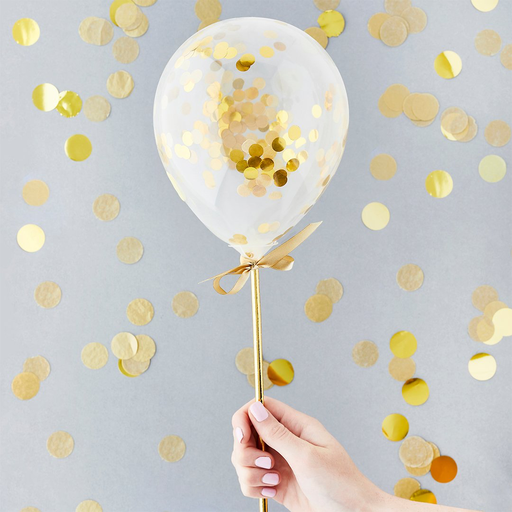 [P07.HBMM131] Mini Confetti Ballons Gold Wands 5" 5pk
