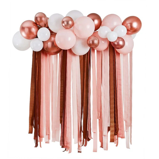 [P07.HBMM356] Rose Gold Metallic Balloon & Streamer Backdrop Set