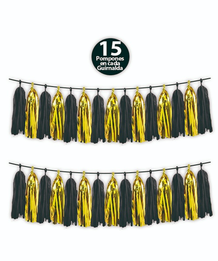 [P04.5478/2] Guirnalda Pompones Negro/Oro Deluxe
